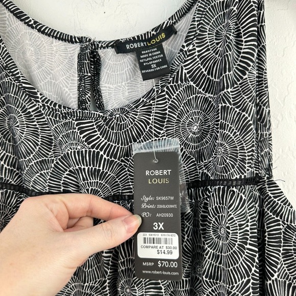 Robert Louis Dress Women 3X Black White Floral Cold Shoulder Stretch Gothic NWT - Picture 4 of 6